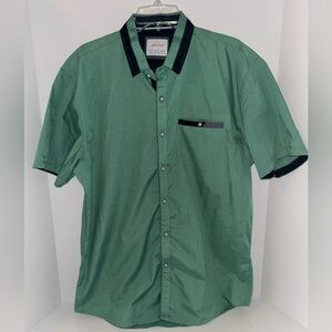 Craft+Flow mens green black detail casual button down short sleeve shirt size XL